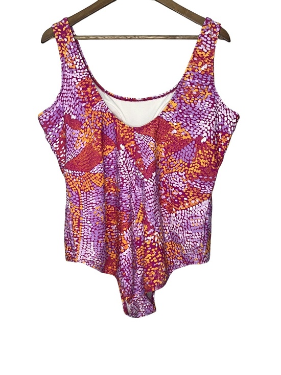 Catalina Women's Swimsuit Pink and Orange Geometric Pattern Beach, Tropic, 3X - Picture 2 of 6